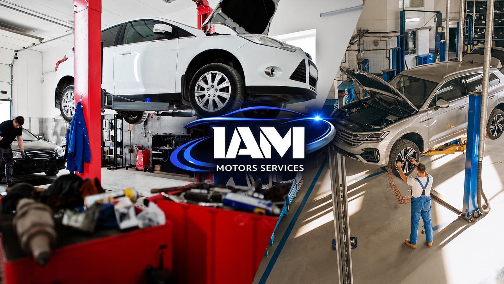 Vehicles being serviced on the lifts